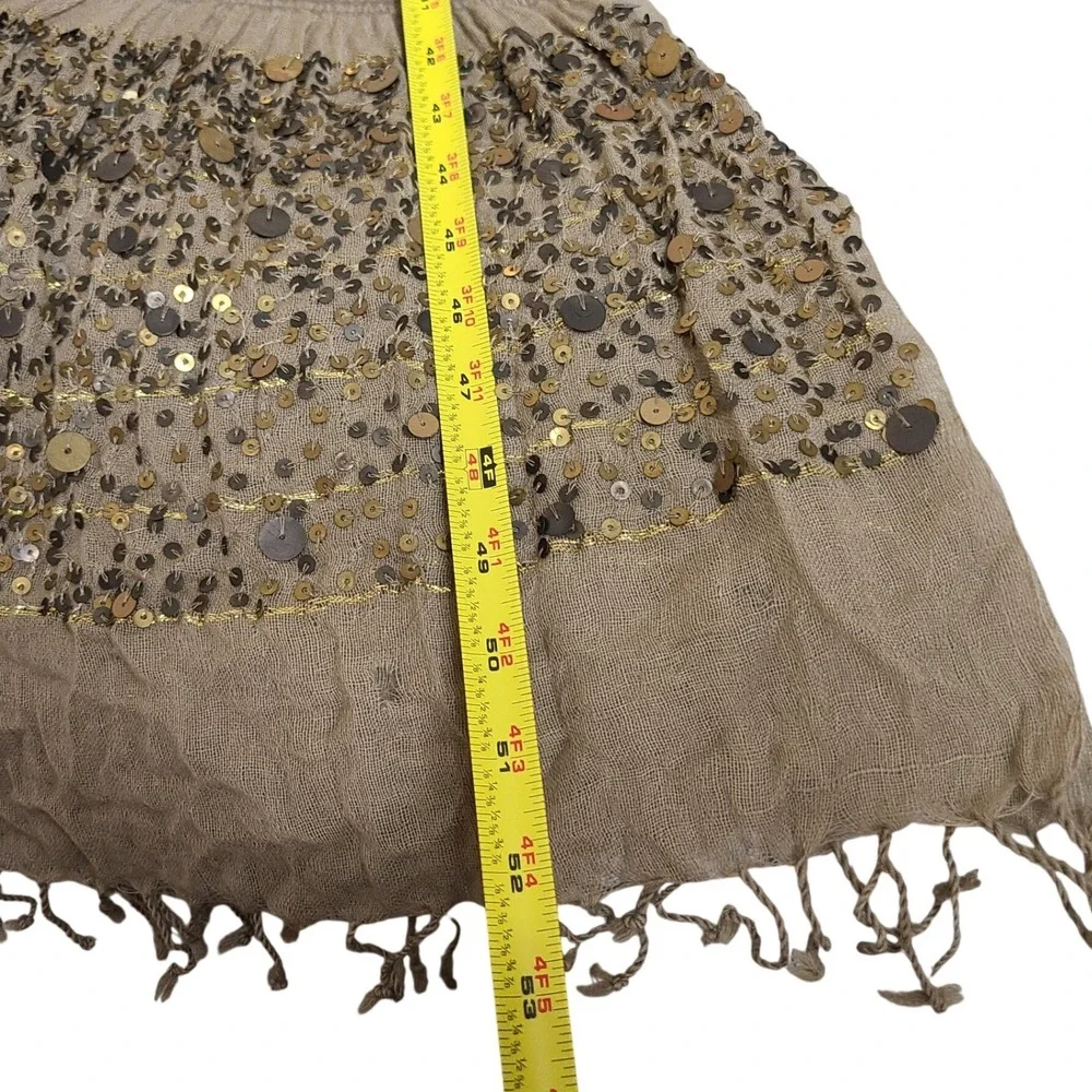 JIGSAW Stone Brown Wool Blend Scarf Fringe Sequins Gypsy Festival Global Artisan